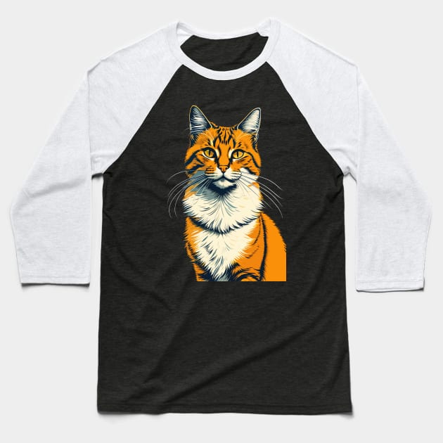 Orange Feline Cat Baseball T-Shirt by DeathAnarchy